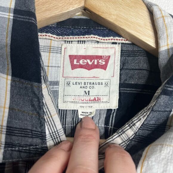 Levi’s long sleeve pearl snap men’s size medium gray black - Picture 5 of 7